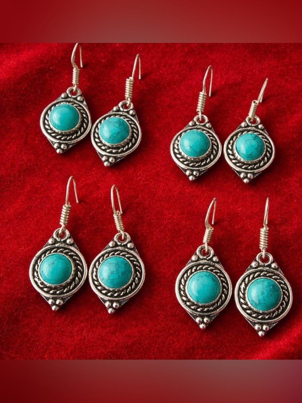 Turquoise Dangle Earrings, 925 Sterling Silver Plated Boho Jewelry